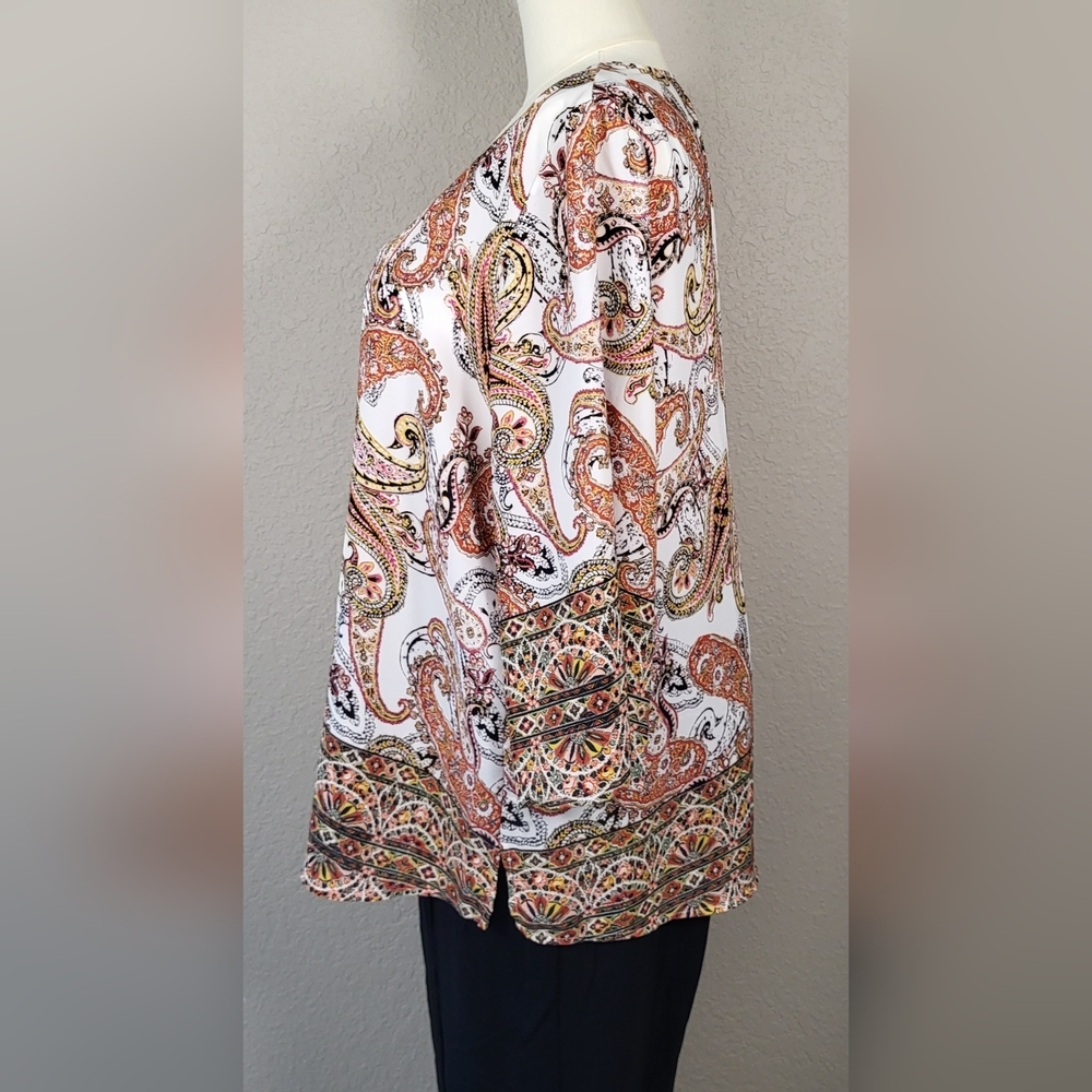 CATO Rust and White Paisley Print Flutter Sleeve Top - Plus Size 18/20W - Picture 6 of 9